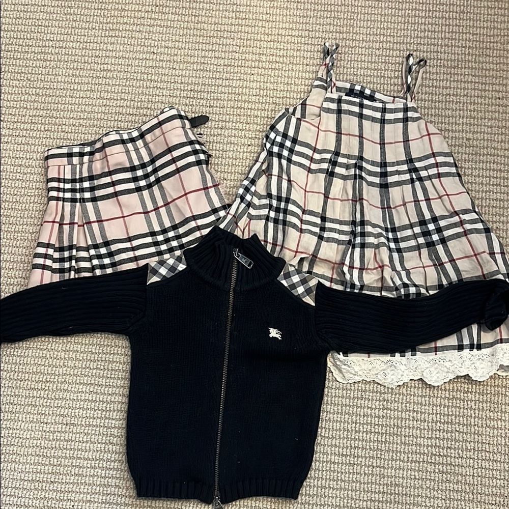 Burberry Black Sweater and Plaid Dress Set